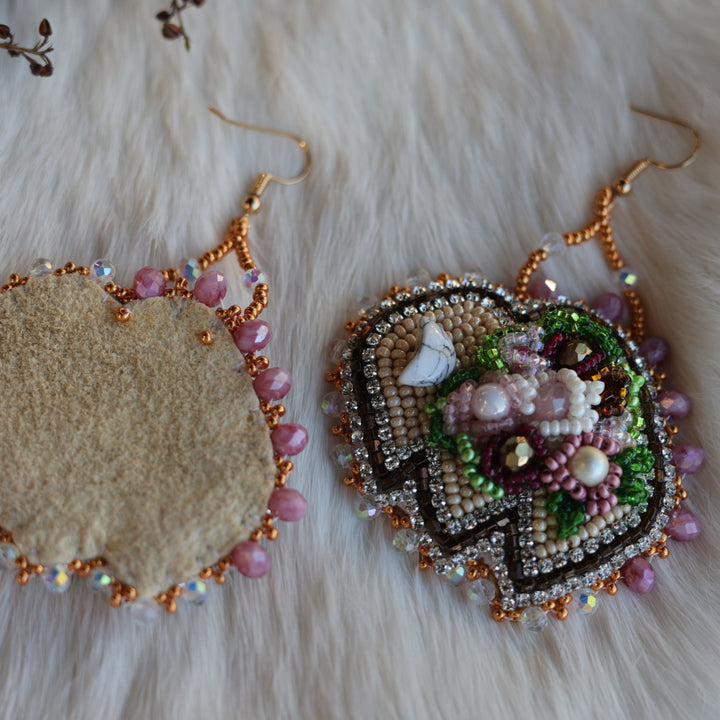 Mercedes G. Rose Floral Bison Beaded Earrings