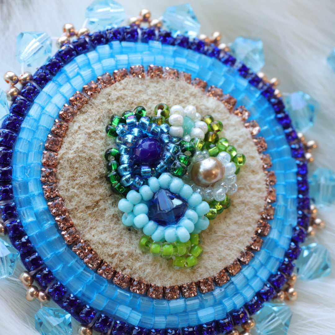 Pieces of Work by Mercedes Blue Floral Beaded Earrings