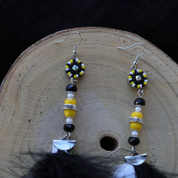 Helen Oro Designs Yellow Bead & Feather Earrings