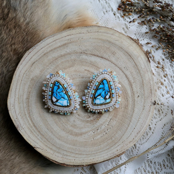 Prairie Sage Beadwork Ice Blue Turquoise Beaded Earrings
