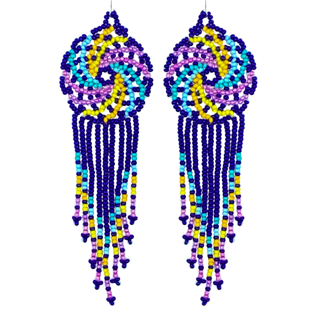 Tribal Root Pinwheel Fringe Earrings