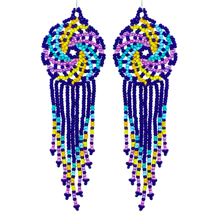 Tribal Root Pinwheel Fringe Earrings