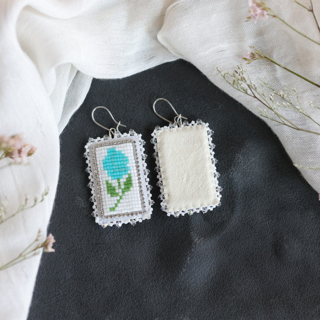 Beth Rose Designs Turquoise Loomed Flower Earrings