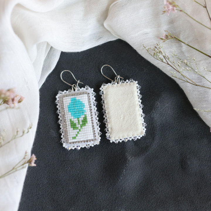 Beth Rose Designs Turquoise Loomed Flower Earrings
