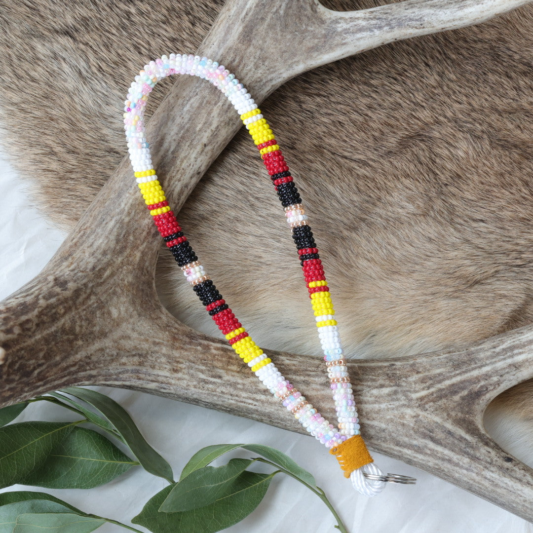 Keegan W. Medicine Striped Beaded Wrist Lanyard