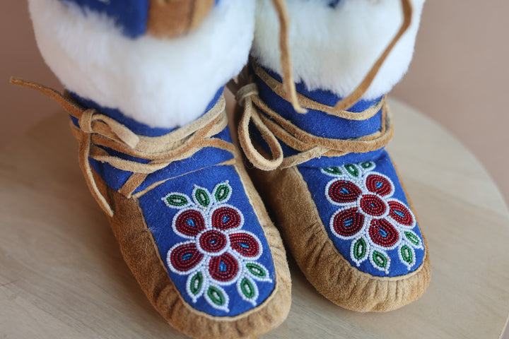 Emily J. Youth Blue Felt & Moose Hide Mukluks