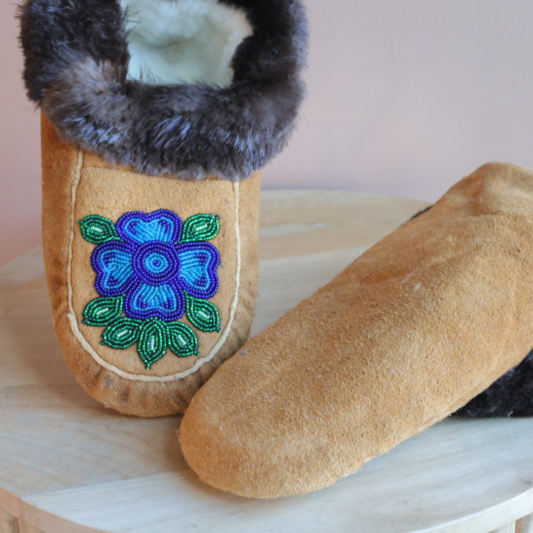 Emily J. Blue Floral Moose Hide Moccasins