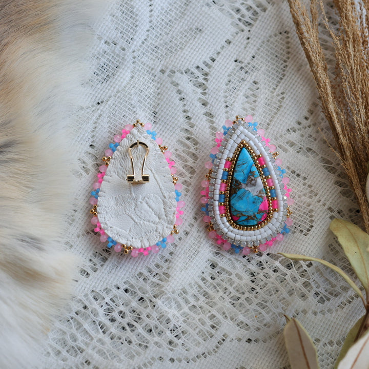 Prairie Sage Beadwork Turquoise Teardrop Beaded Earrings