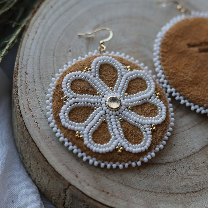 Boreal Forest Beads Floral Beaded Moose Hide Earrings