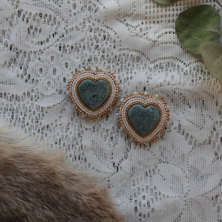 Prairie Sage Beadwork Moss Agate Stone Beaded Earrings