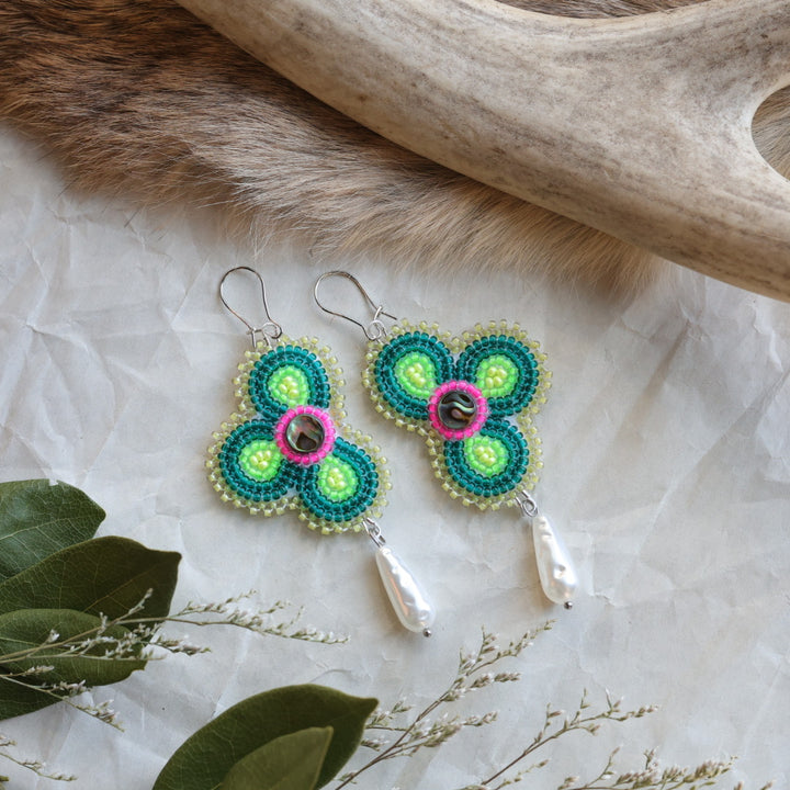 Keegan W. Half Floral Pearl Drop Beaded Earrings