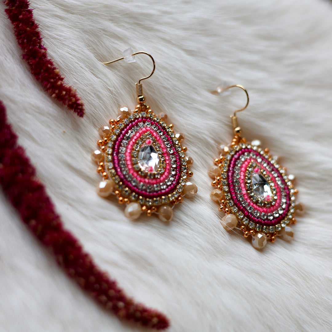 Mercedes G. Bright Pink and Magenta Teardrop Gem Earrings