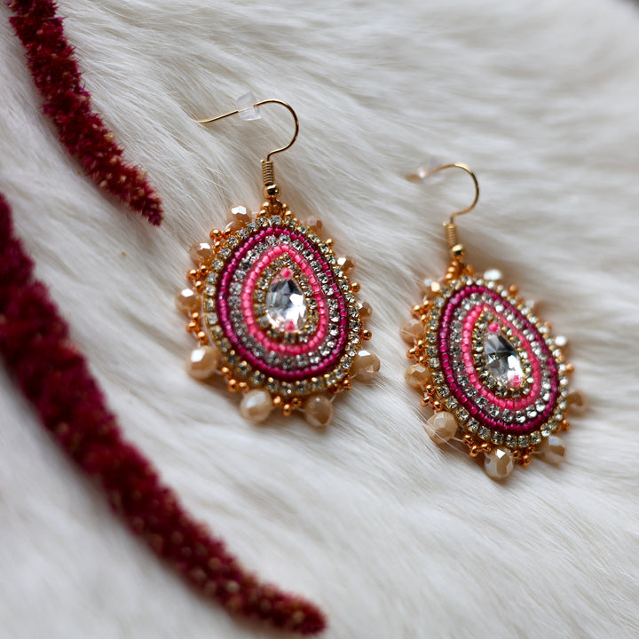 Mercedes G. Bright Pink and Magenta Teardrop Gem Earrings