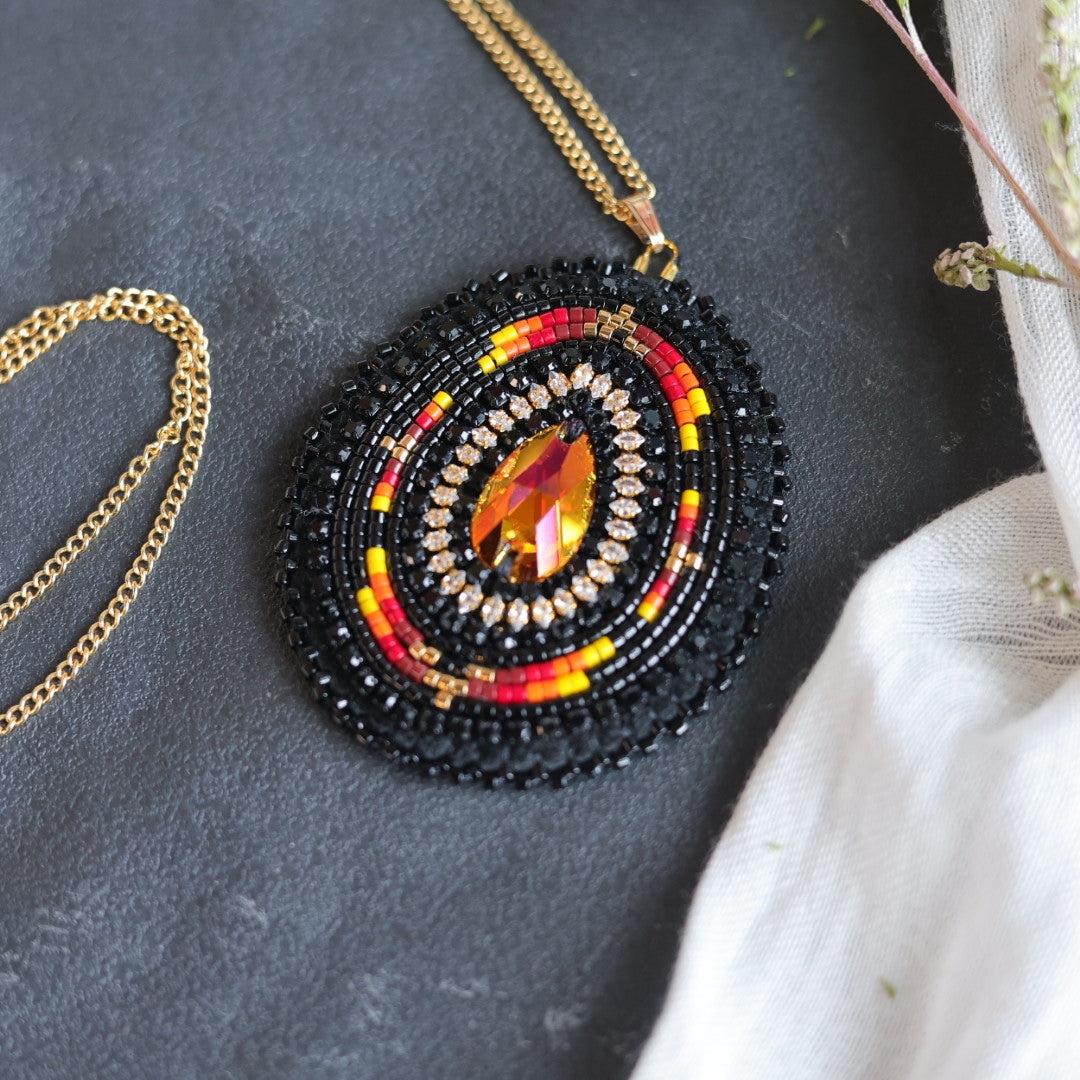 Beth Rose Designs Fire Beaded Pendant Necklace