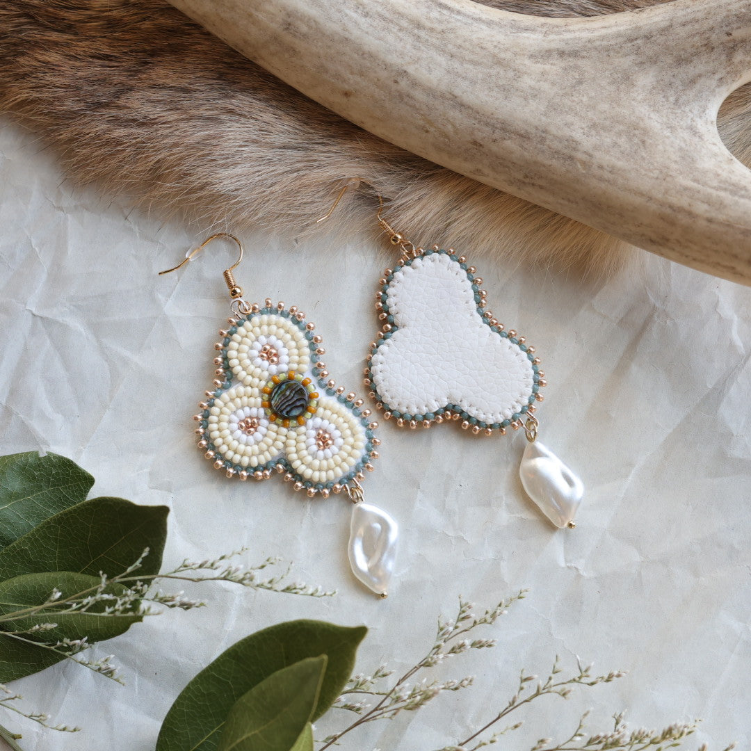 Keegan W. Half Floral Pearl Drop Beaded Earrings