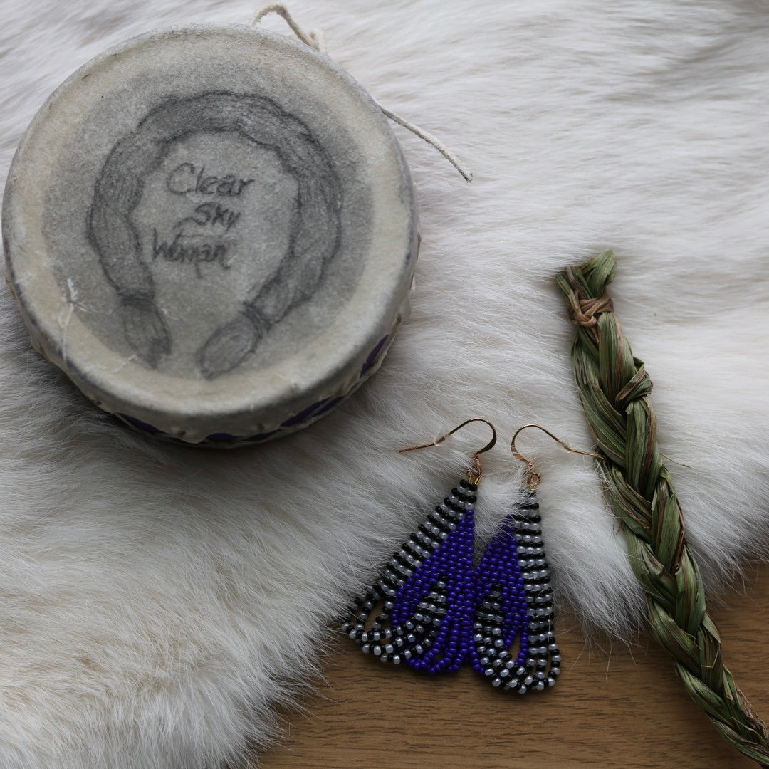 Clear Sky Woman Striped Criss Cross Looped Fringe Beaded Earrings