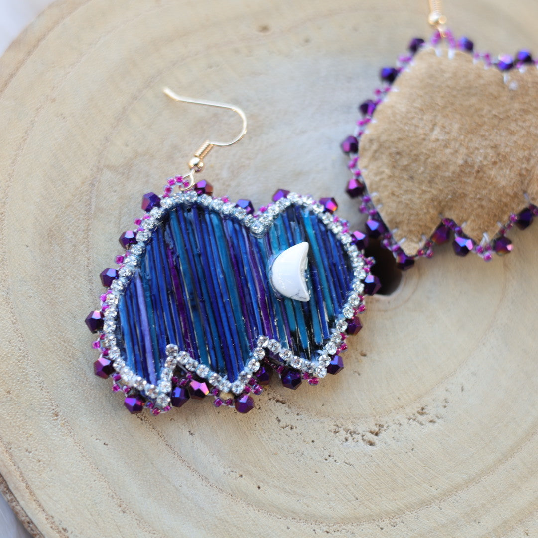 Mercedes G. Deep Teal Quill Bison Drop Earrings