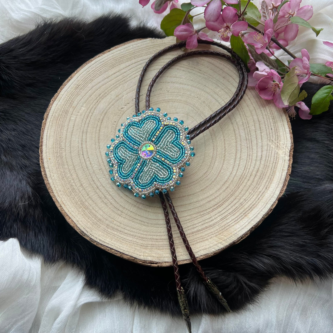 Ironstar Co. 4 Petal Floral Beaded Bolo Tie