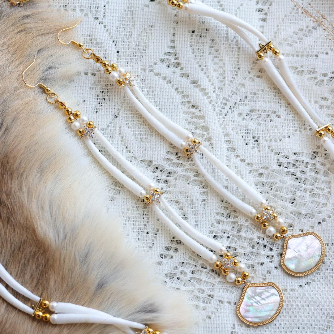 Prairie Sage Beadwork Dentalium Earring & Necklace