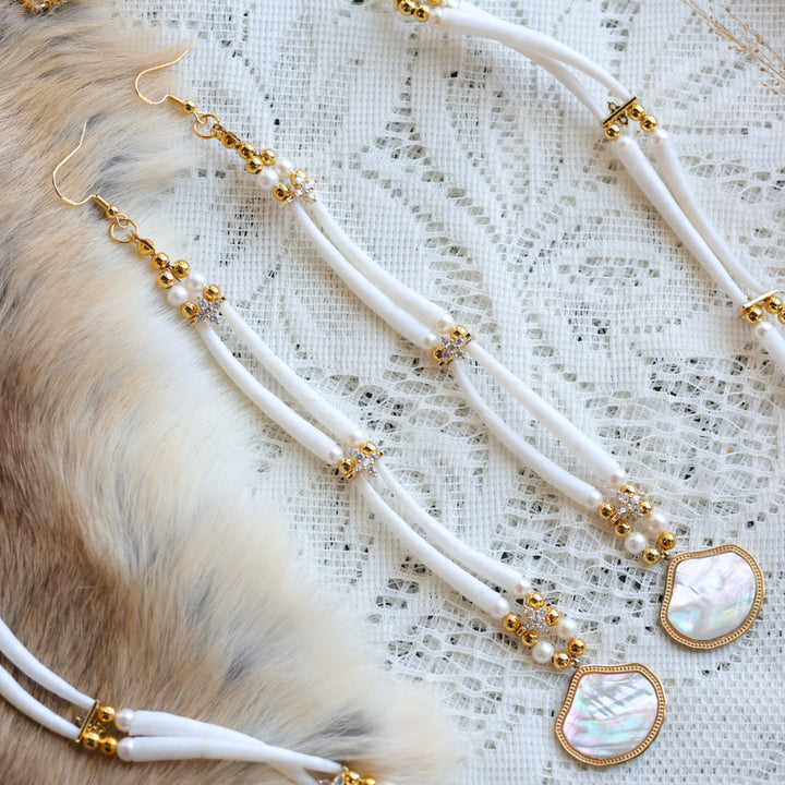 Prairie Sage Beadwork Dentalium Earring & Necklace