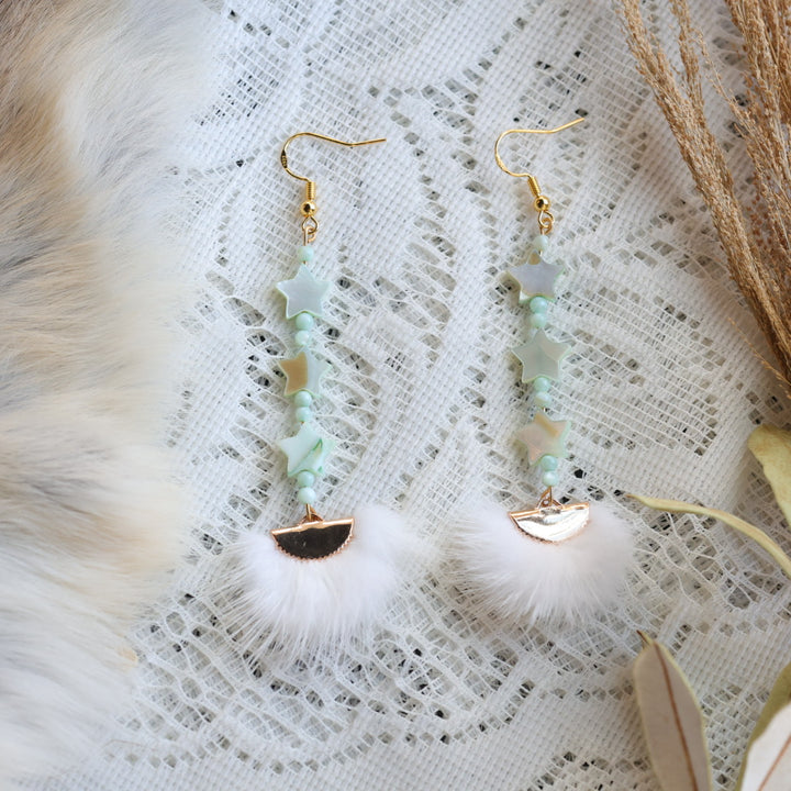 Prairie Sage Beadwork Dyed Mother of Pearl Star & Mink Drop Earrings