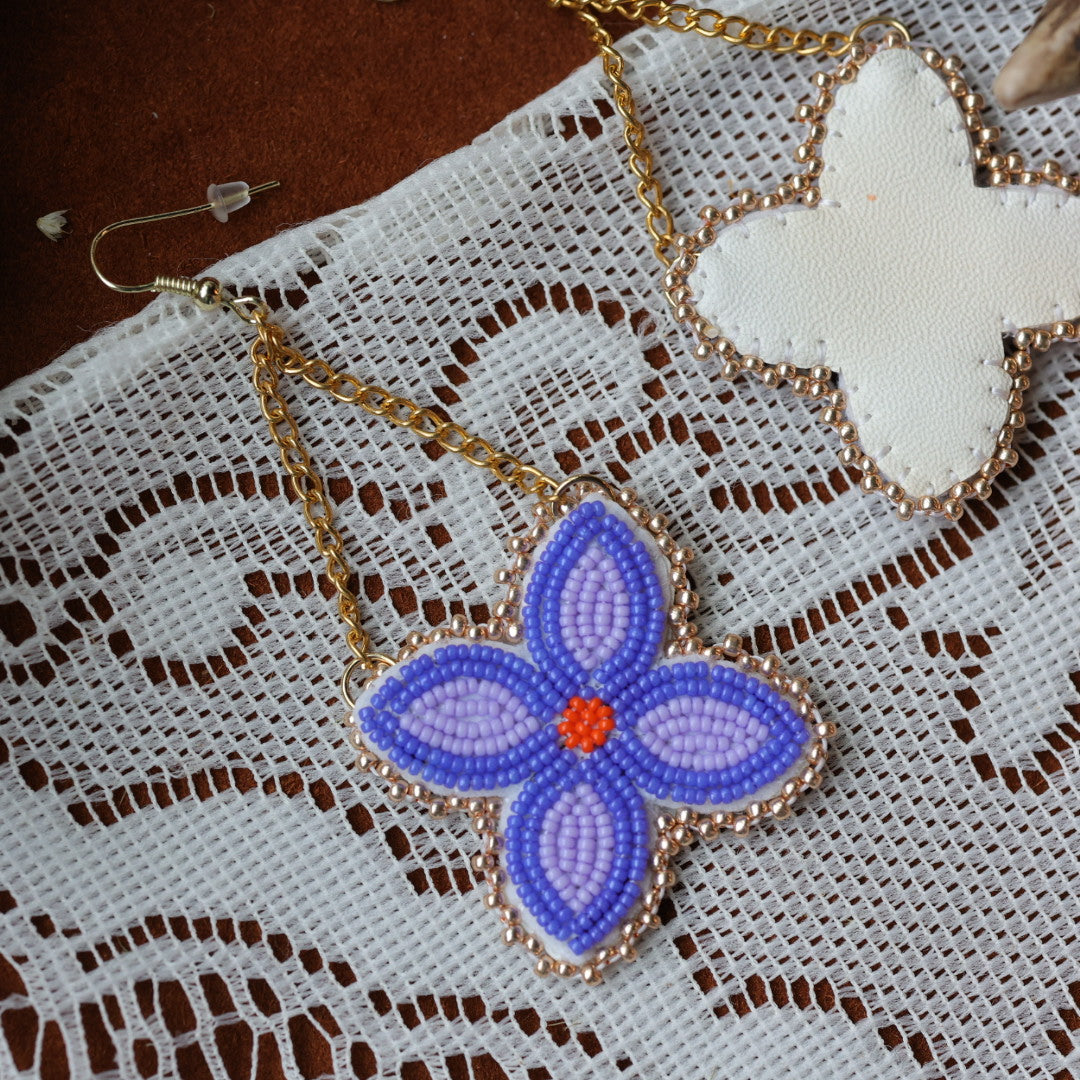DMD Beadwork Purple Floral Beaded Earrings