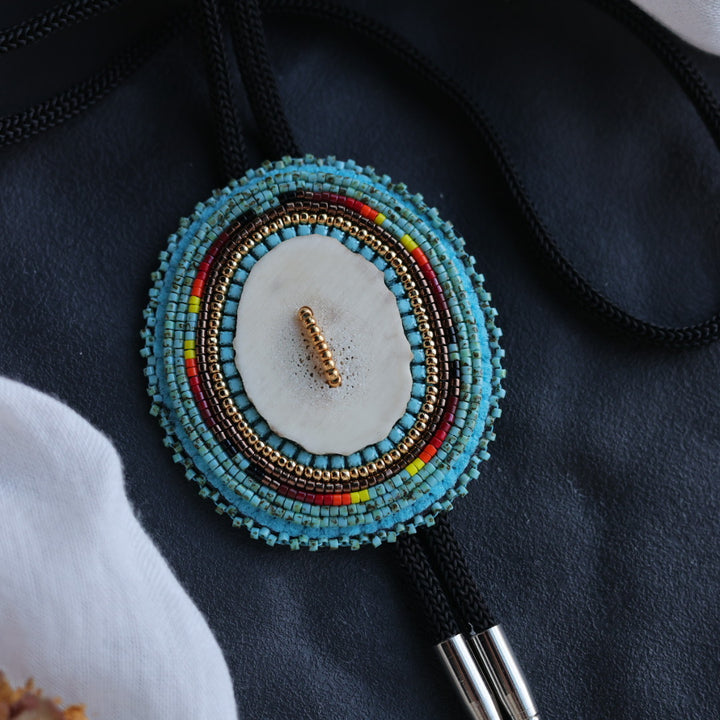 Beth Rose Designs Turquoise & Antler Beaded Bolo Tie