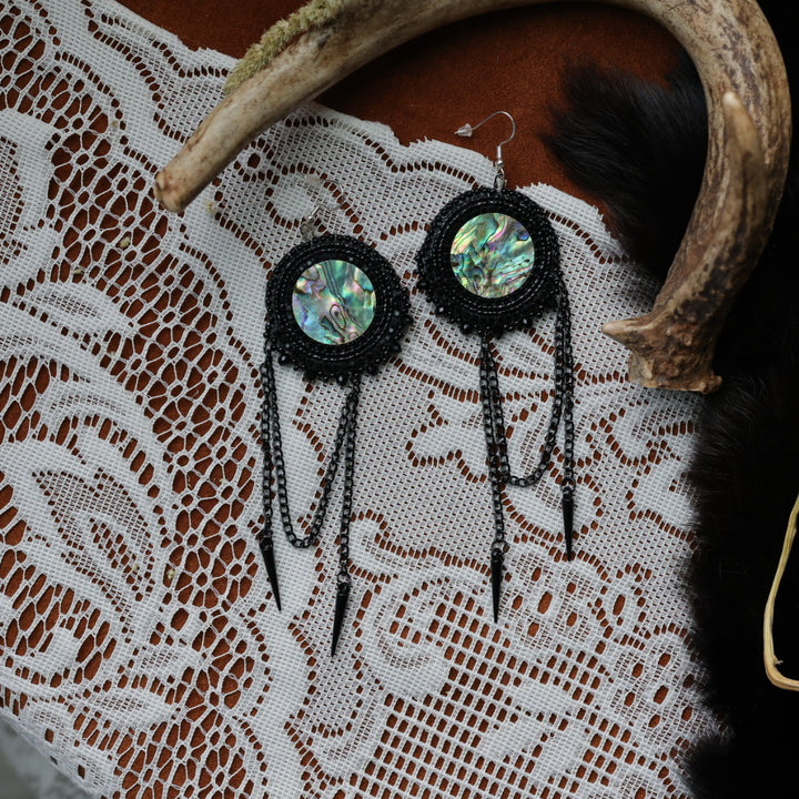 DMD Beadwork Beaded Abalone Earrings with Spikes