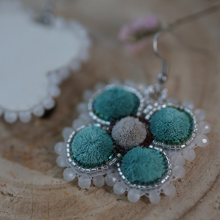 Sweetgrass Woman Creations Four Petal Floral Tufted Earrings