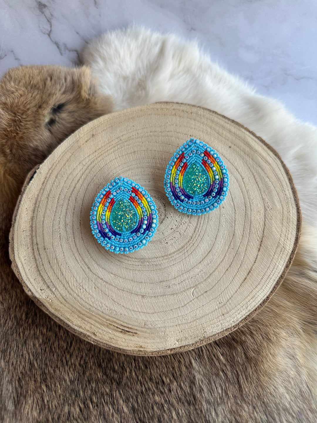 Four Directions Rainbow Teardrop Beaded Earrings