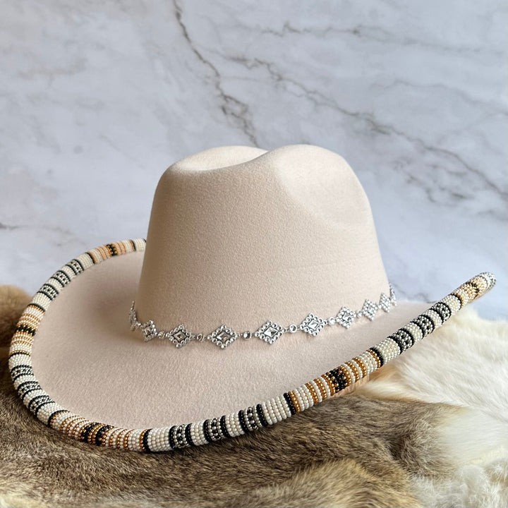 Shelley M Tan Beaded Brim Cowboy Hat