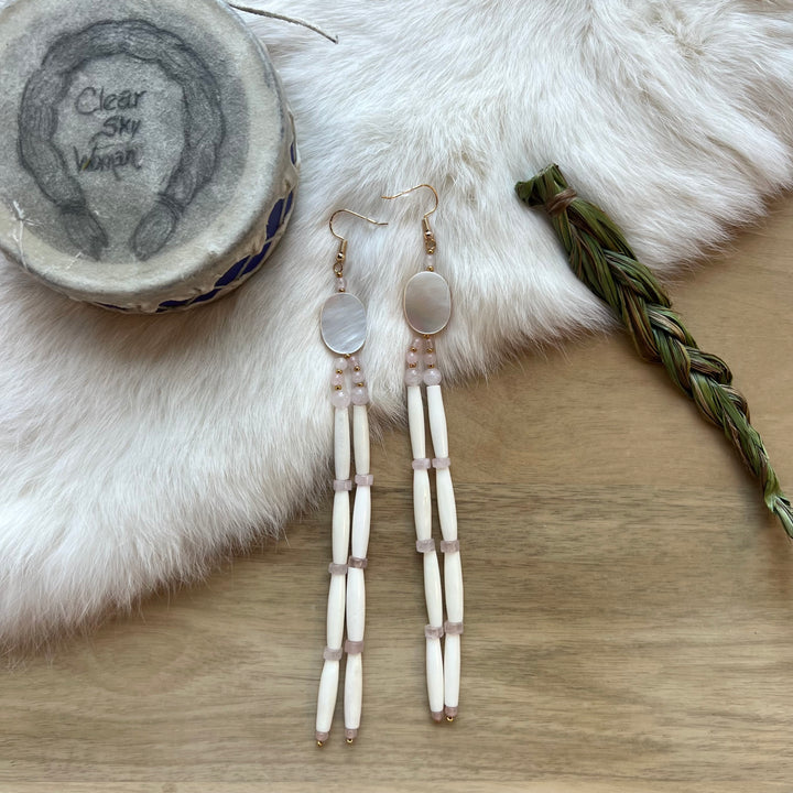 Clear Sky Woman Large Ivory Bone Tiered Earrings