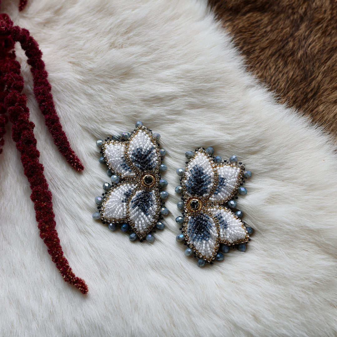 Mercedes G. Smoky Grey Raised Half Floral Earrings