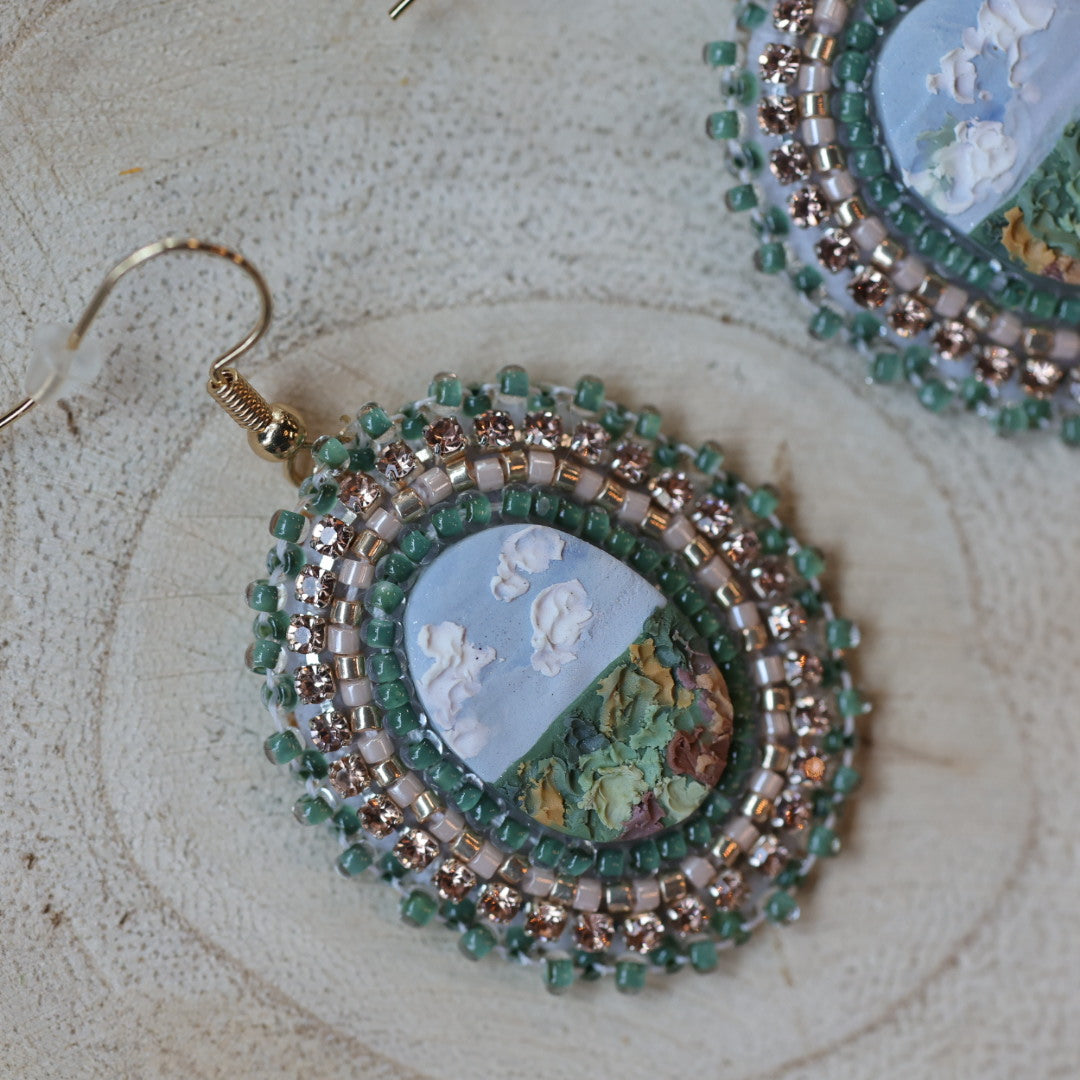 Prairie Moon Prairie Scene Clay Beaded Earrings