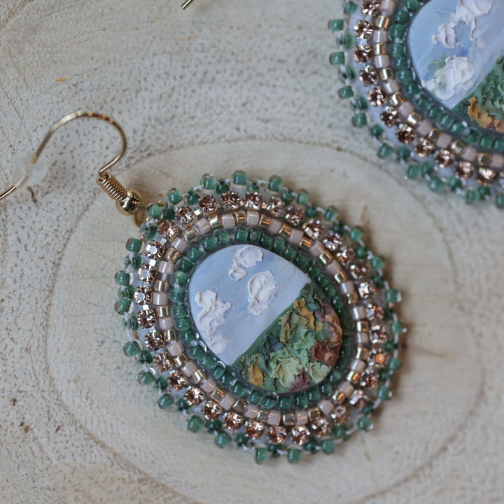 Prairie Moon Prairie Scene Clay Beaded Earrings