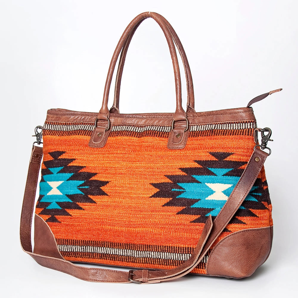 LS Western Grey Wool &amp; Leather Oversized Weekender Tote