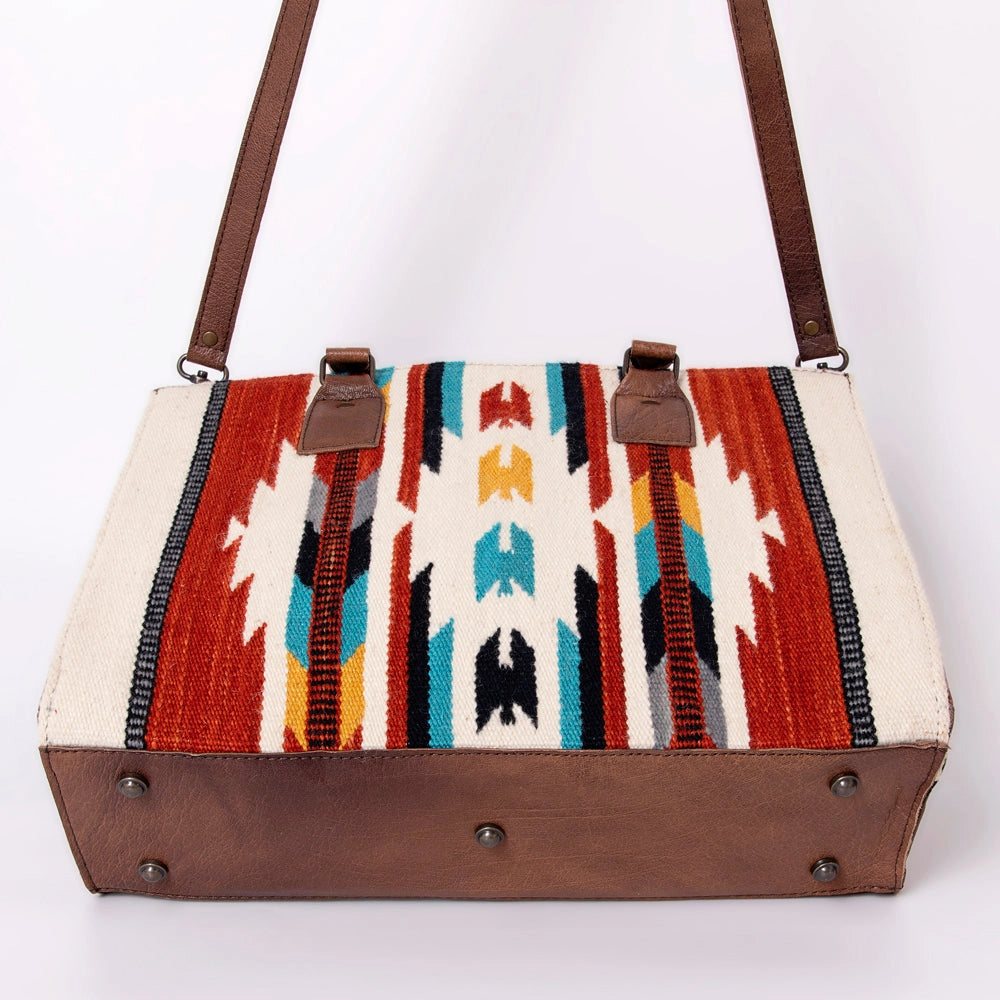 LS Western Cream &amp; Brick Red Saddle Blanket &amp; Genuine Leather Tote Bag