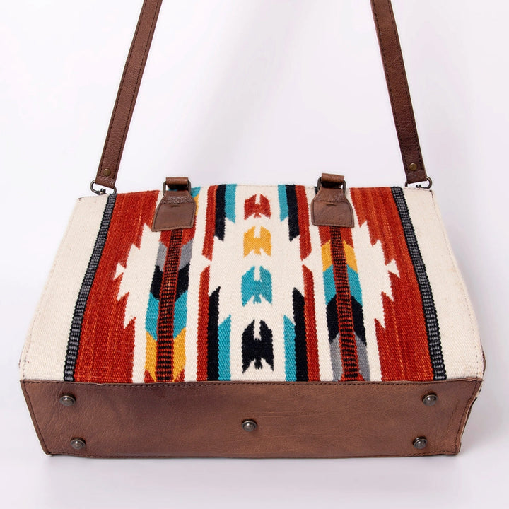 LS Western Cream &amp; Brick Red Saddle Blanket &amp; Genuine Leather Tote Bag