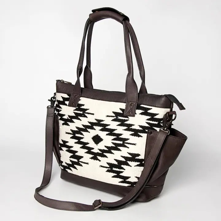 LS Western Black & White Saddle Blanket Large Leather Tote