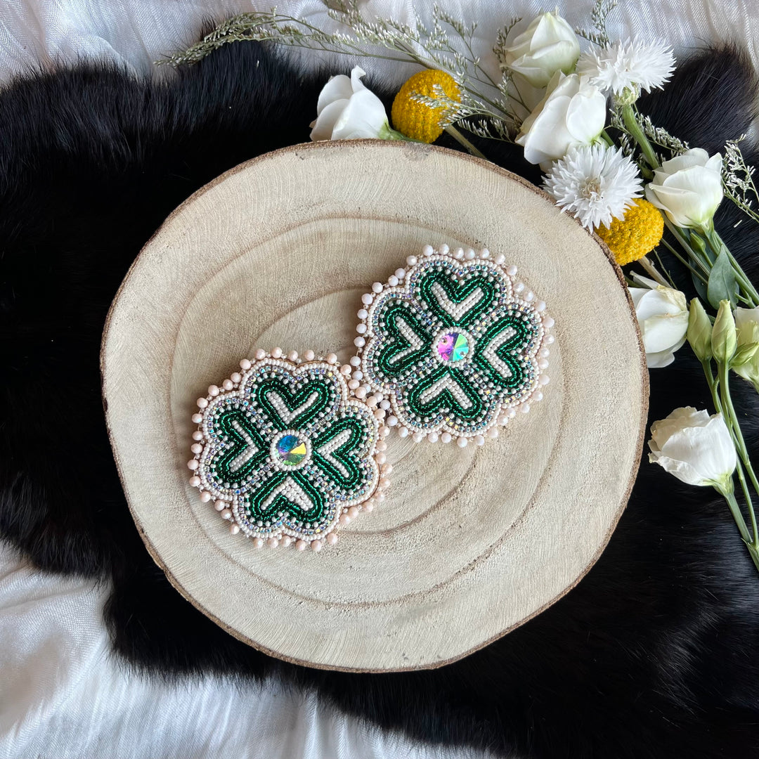 Ironstar Co. 4 Petal Floral Beaded Earrings