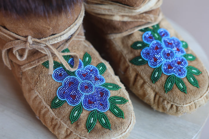 Emily J. Smoked Moose Hide 3 Petal Floral Detail Mukluks