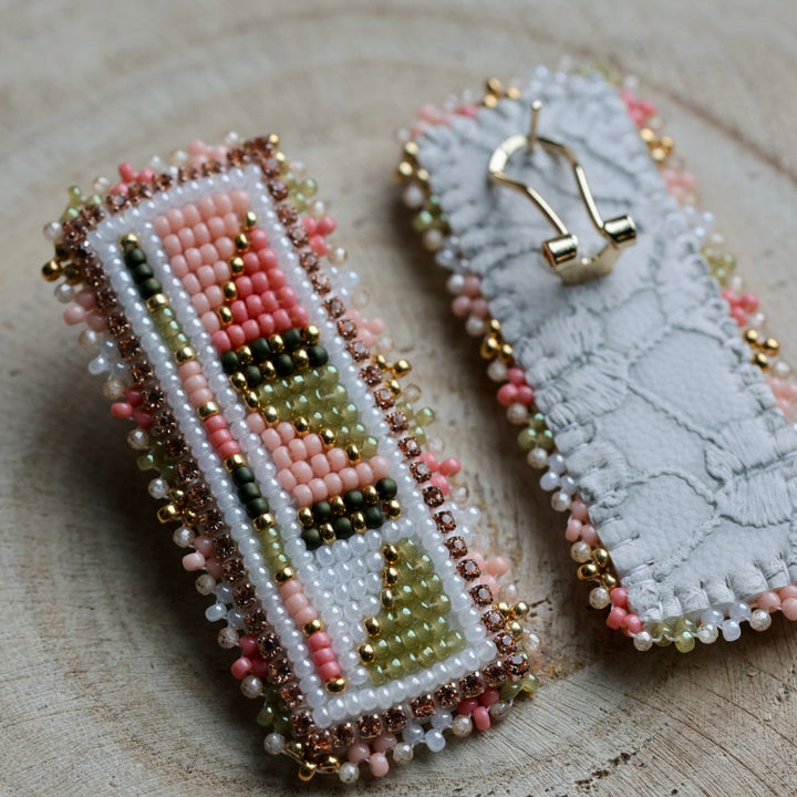 Prairie Sage Beadwork Peach Geometric Beaded Earrings