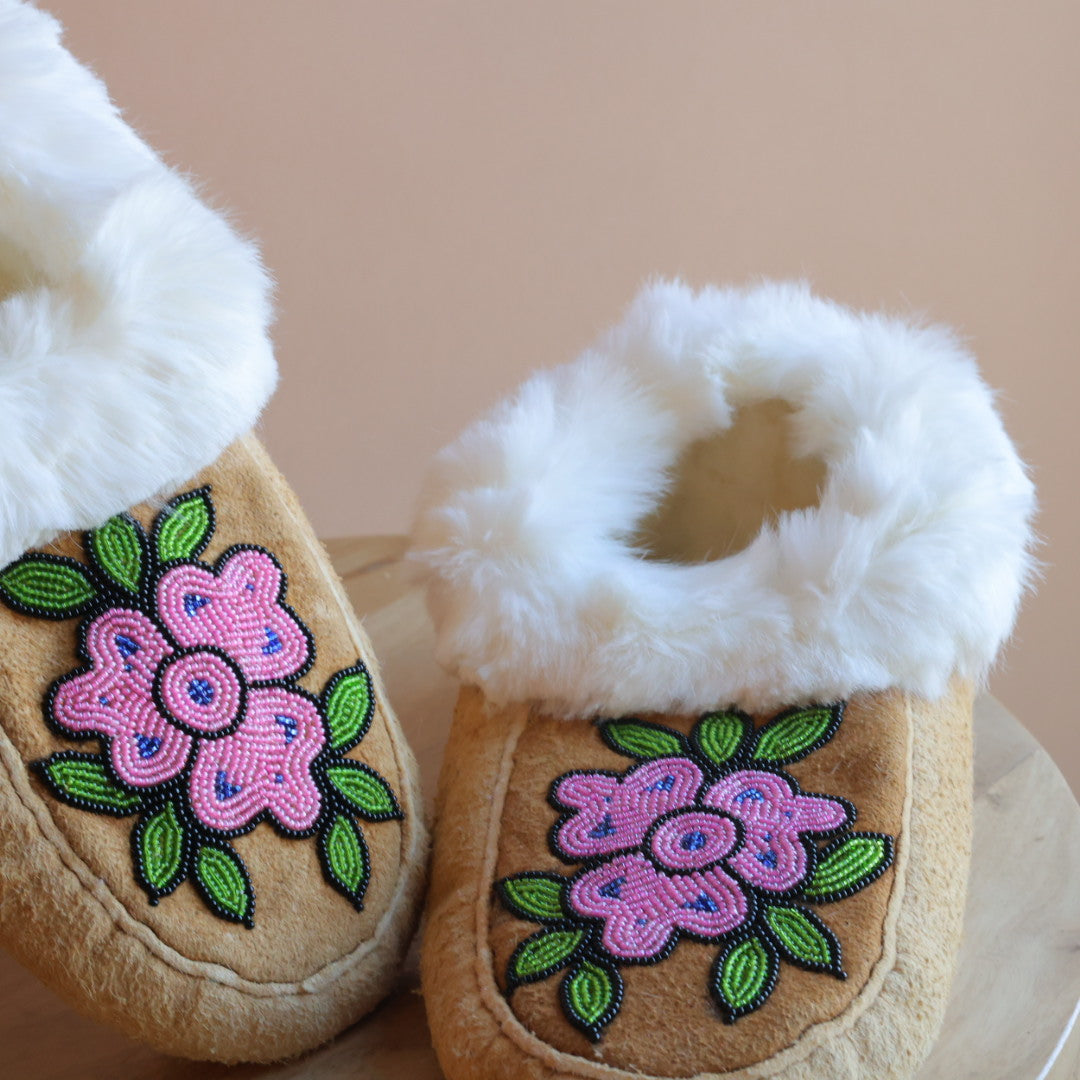 Emily J. Pink 3-Petal Floral Moose Hide Moccasins