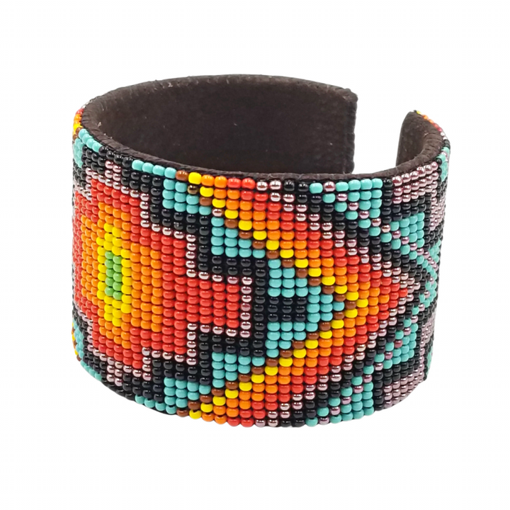 Tribal Roots Large Beaded Leather Cuff