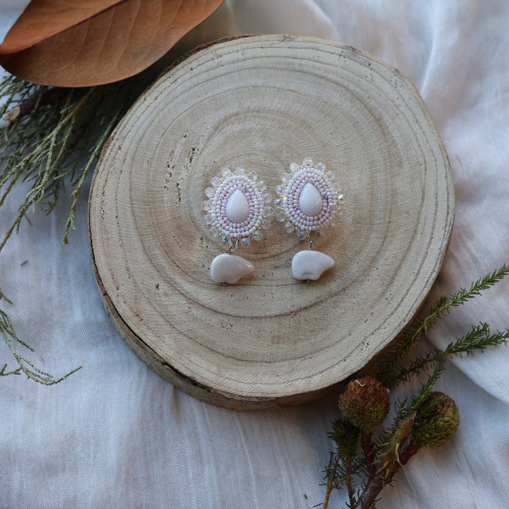 Boreal Forest Beads White Quartz Teardrop Beaded Earrings