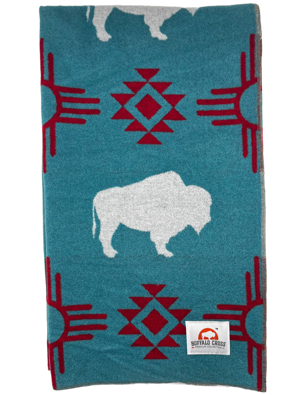 Buffalo Cross White Buffalo Turquoise/Red Blanket