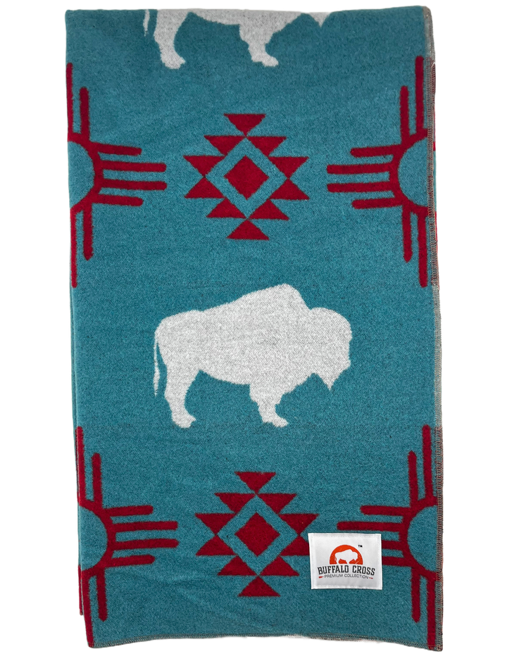 Buffalo Cross White Buffalo Turquoise/Red Blanket