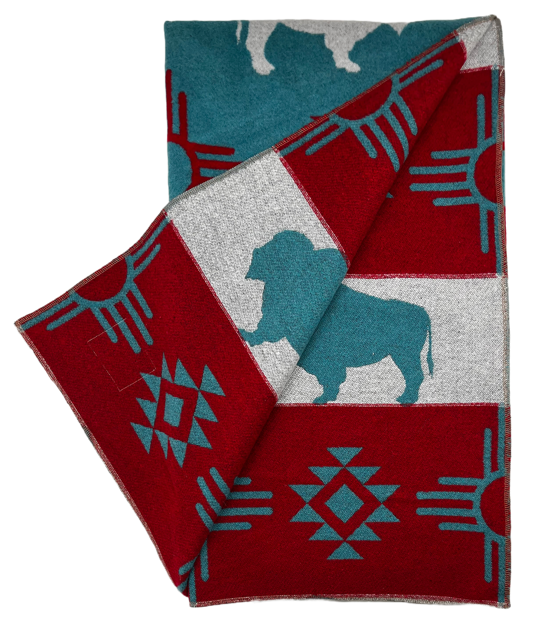 Buffalo Cross White Buffalo Turquoise/Red Blanket