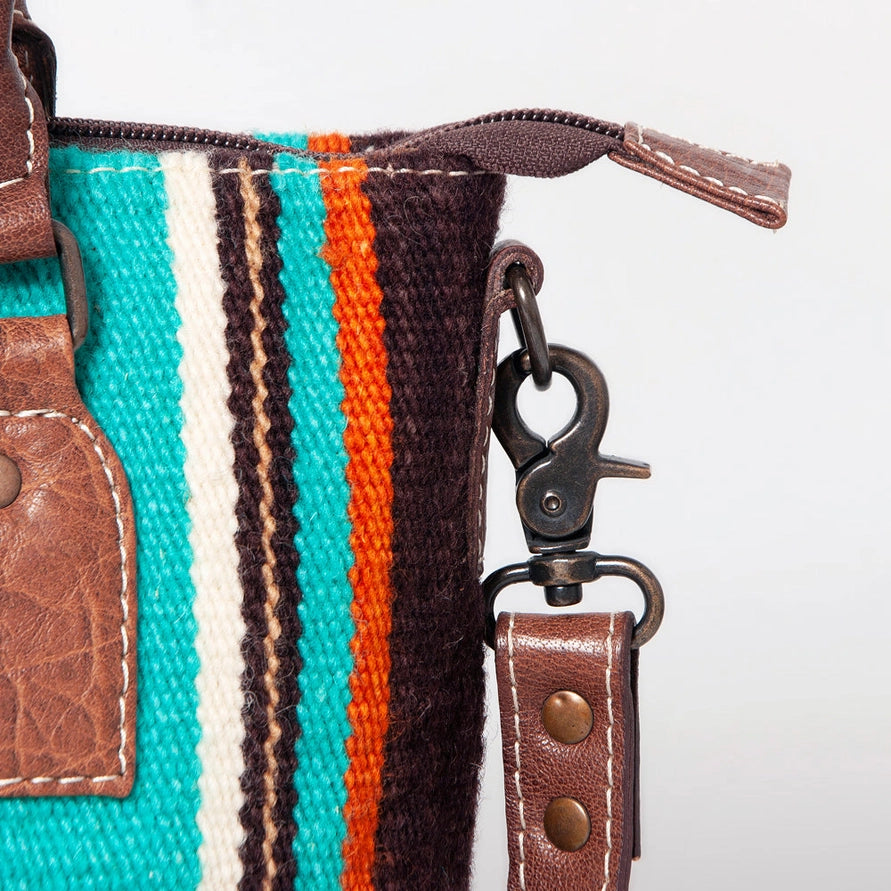 LS Western Turquoise &amp; Rust Diamond Saddle Blanket Crossbody Bag