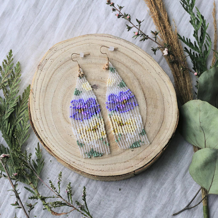 March Beadmaster Prairie Moon Clay Prairie Flowers Fringe Earrings